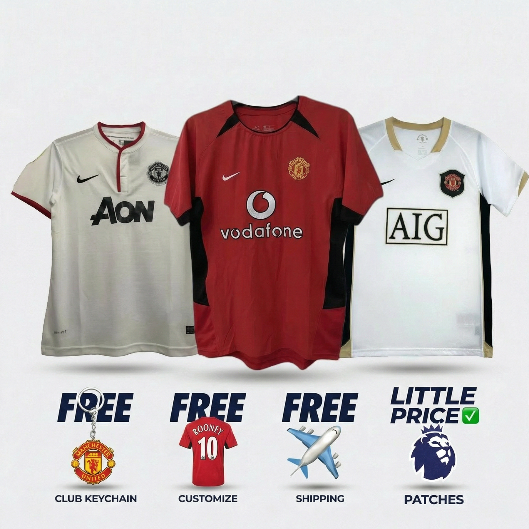 COMBO Manchester United Retro - Visitante 13/14, Local 02/04, Visitante 06/07