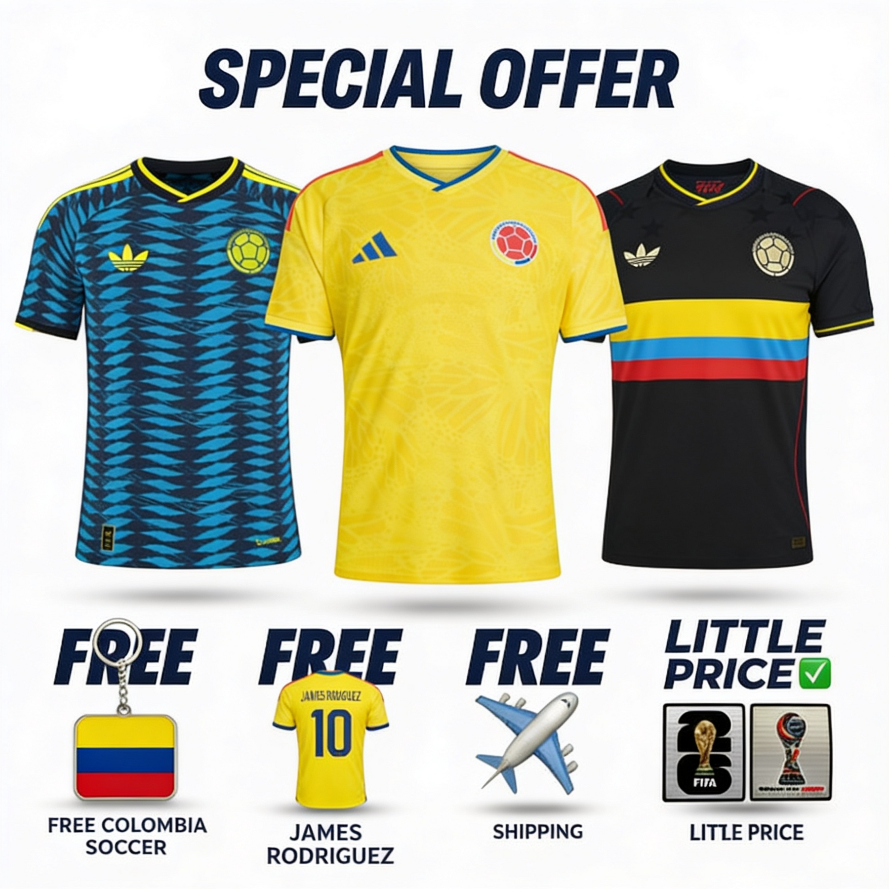 Colombia Combo Kit - Home, Away and Centenary Black